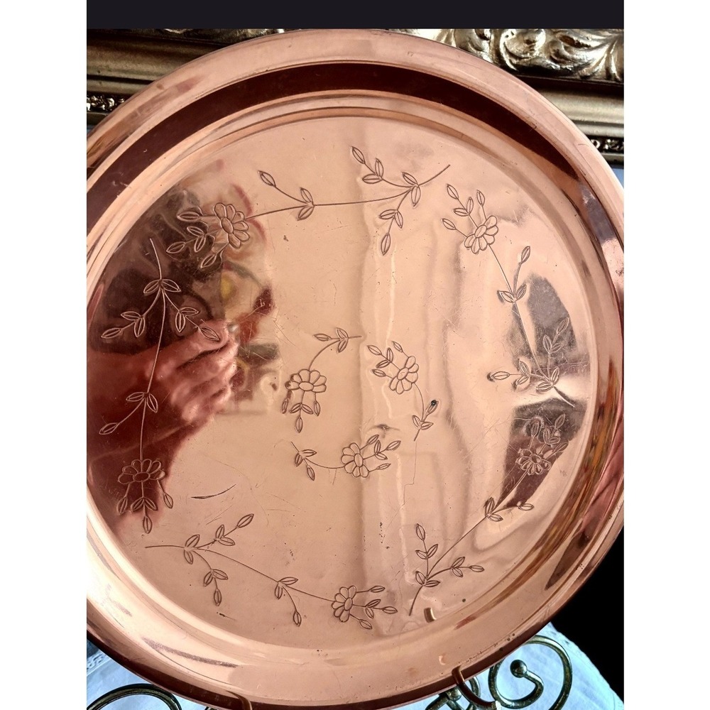 Princess House Serving Tray Copper Etched Floral 301 Vintage 12 Inch